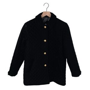 Vintage Talbots Petites Black Velvet Quilted Jacket Collared Gold Buttons Size P